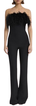 Safiyaa Black Myrine Feather-trimmed Jumpsuit