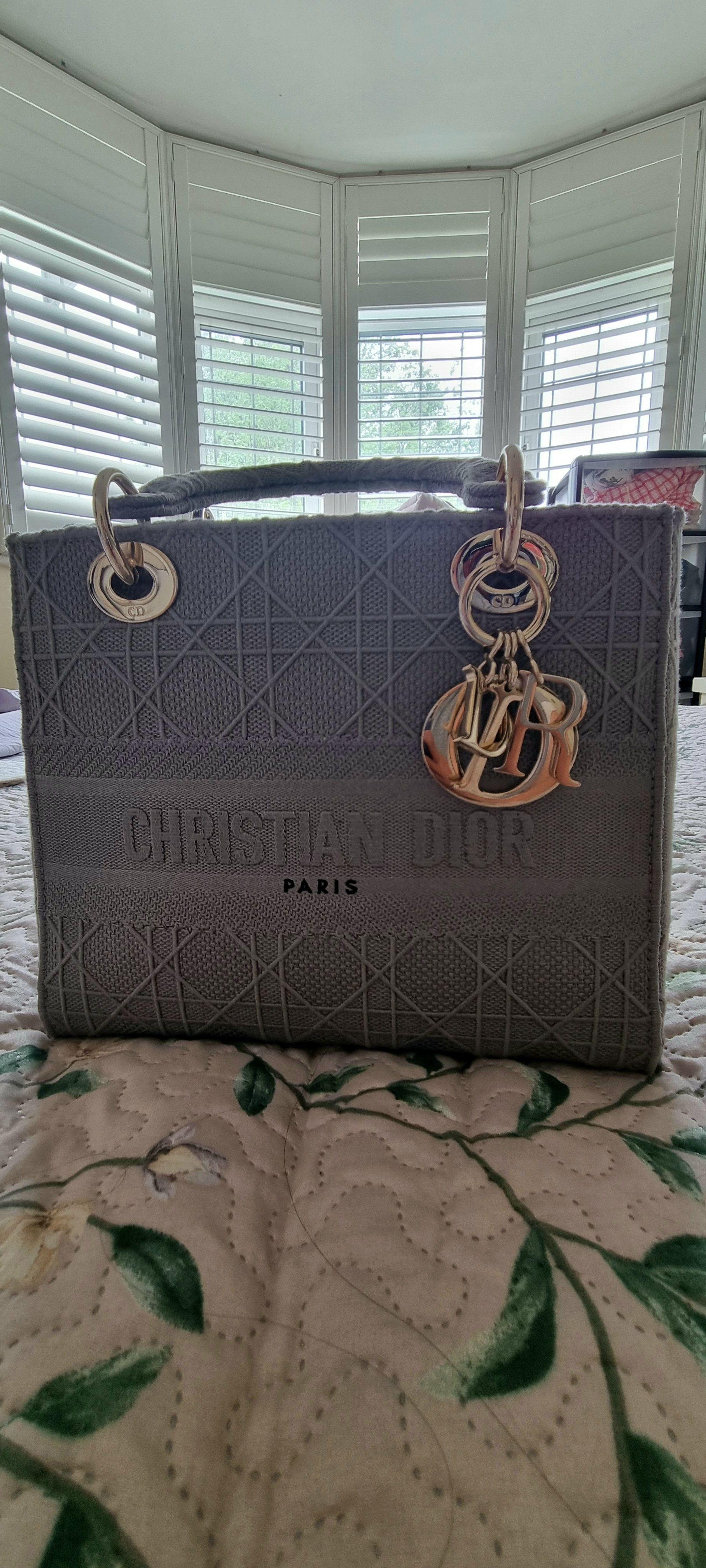 Dior Grey Embroidered Medium Lady D-Lite