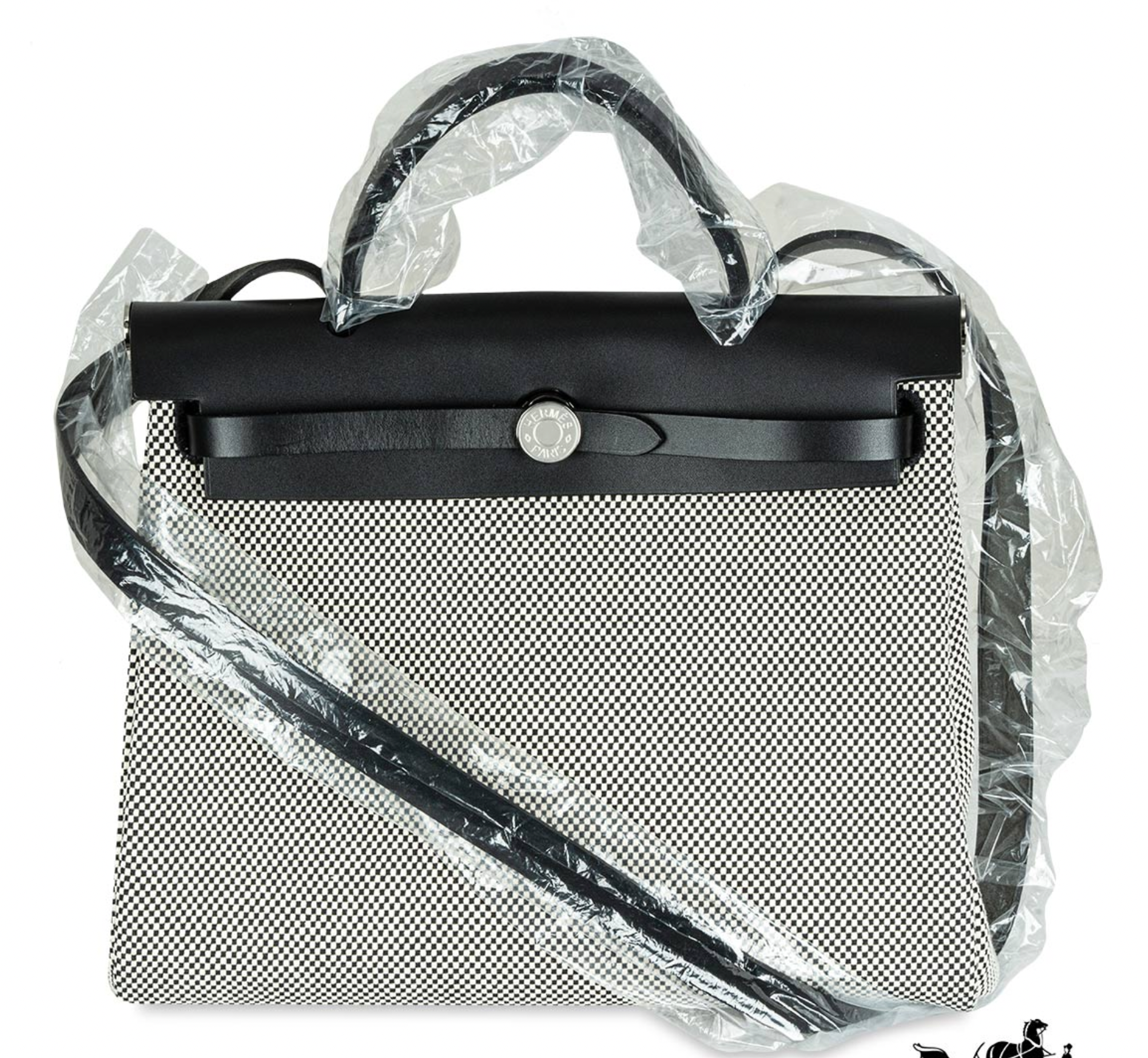 Hermès Ecru Toile / Noir Hunter Herbag Zip 31 Handbag in Quadrille Canvas