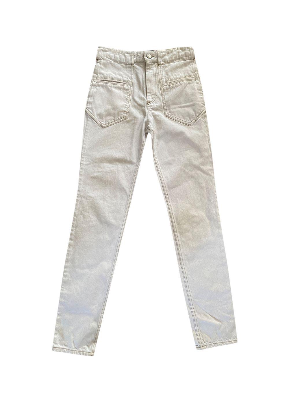 Contrast Stitch High Rise White Jeans