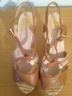 Vince Camuto tan leather high heels with snakeskin detail
