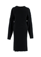Open Back Black Ribbed Merino Wool Jumper Dress