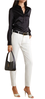 Saint Laurent Cream Satin Trimmed Tapered Trousers