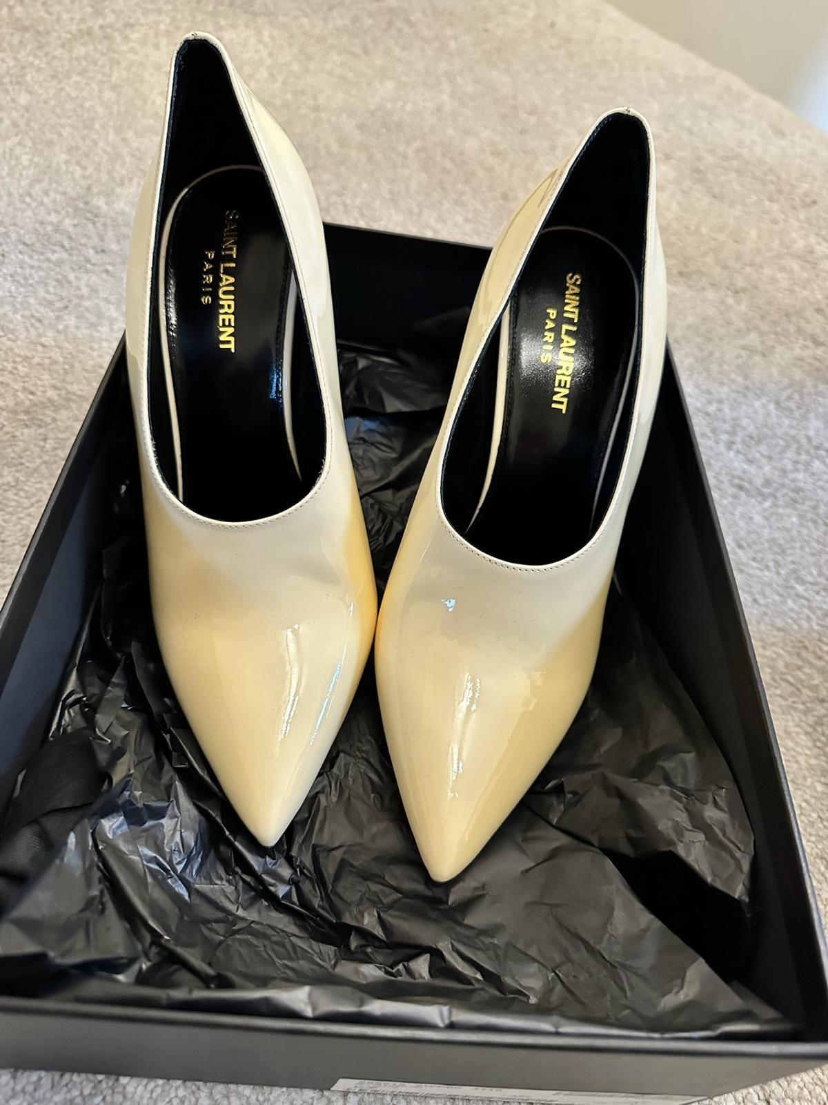 Saint Laurent Cream Patent Leather Vamp Heels