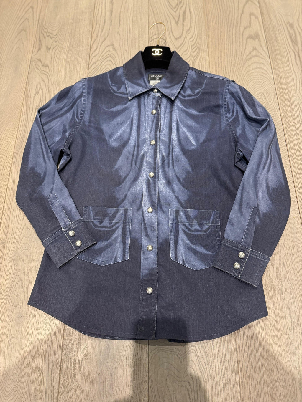 Chanel Blue Denim Shirt with CC Embossed Buttons