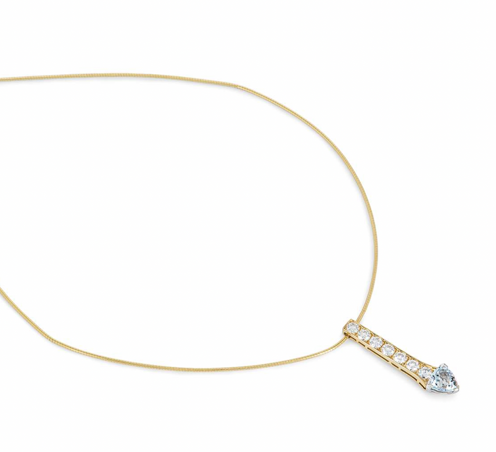 18ct yellow gold, diamond & aquamarine pendant necklace
