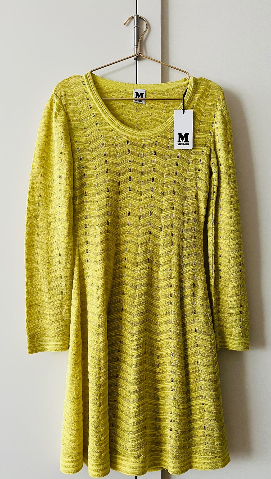 Metallic Yellow Knitted Long Sleeved Dress