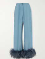 OSÉREE Lumière Feather-Trimmed Glittered Chiffon Straight-Leg Pants