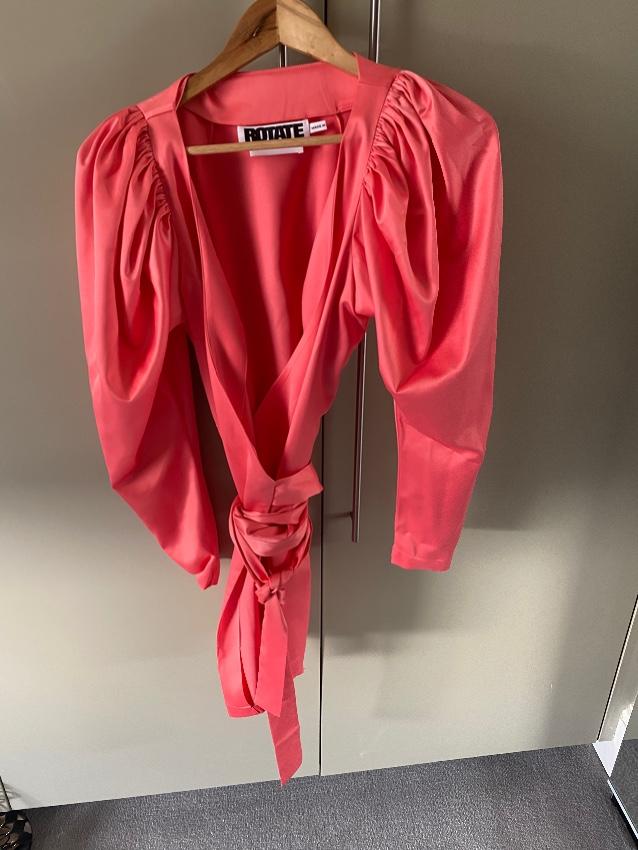 Rotate Birger Christensen Satin Coral Puff Sleeve Wrap Dress