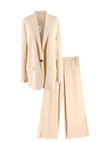 Icicle Beige Silk Blazer and Wide Leg Trouser Suit