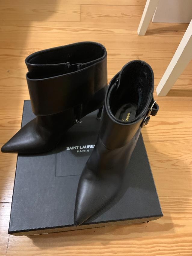 Saint Laurent Black Leather Wrap Buckle Ankle Boots