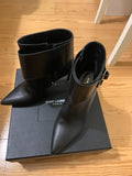 Saint Laurent Black Leather Wrap Buckle Ankle Boots