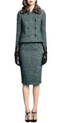 Gucci Green Alpaca & Wool Tweed Suit with Removable Mink Fur Collar