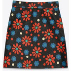 Saint Laurent Floral Printed Leather Skirt