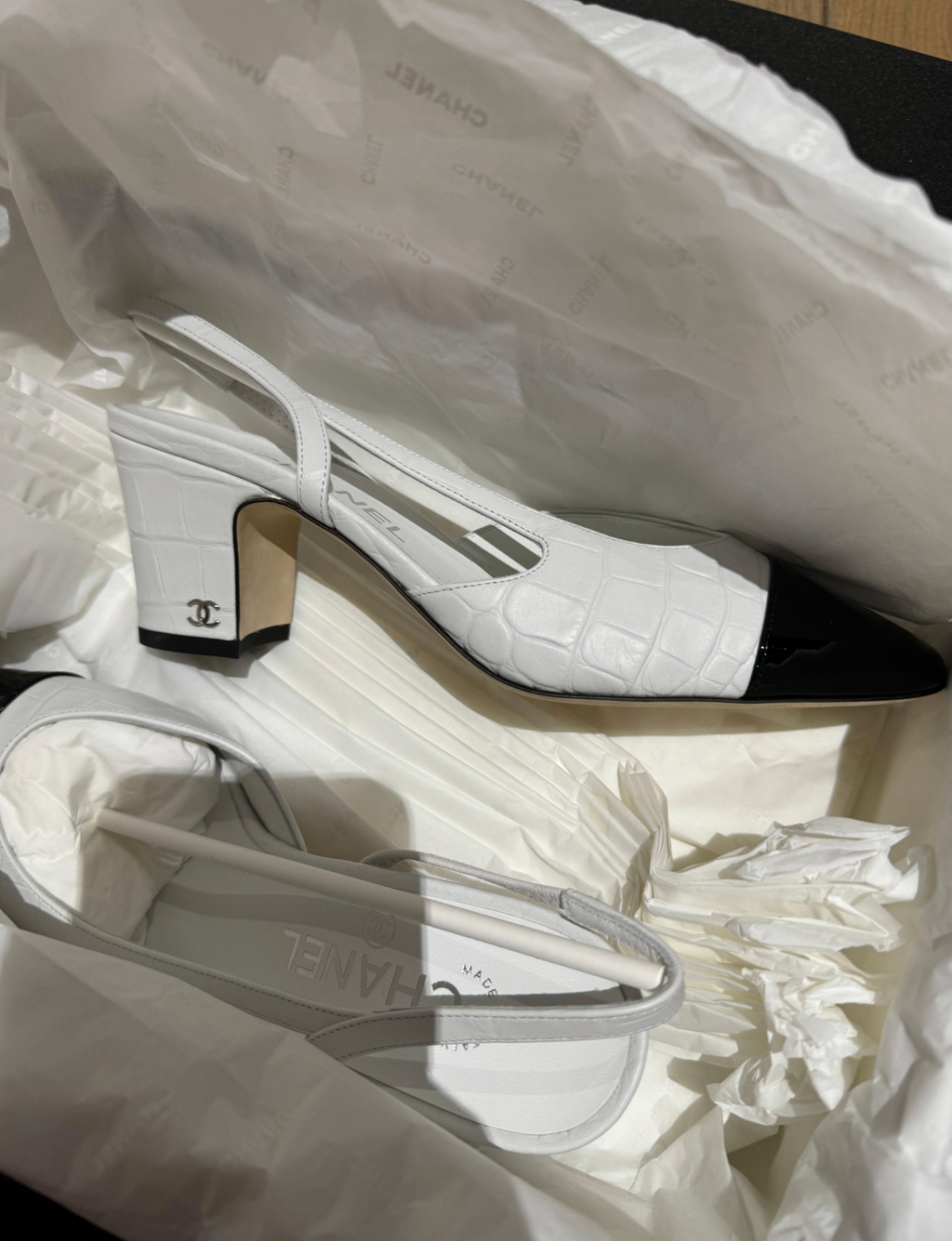 Chanel Mock Croc Slingback Sandals