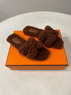 Hermes Cognac Fluffy Oran Sandals