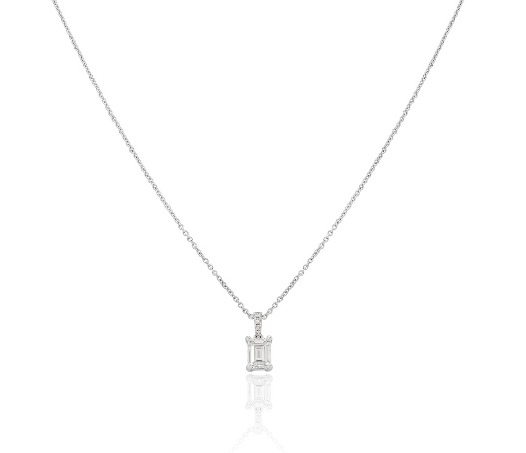 White Gold Emerald Cut Diamond Necklace