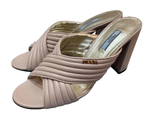 Nude Leather Heeled Mules
