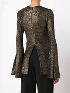 Ellery Black & Gold Brocade Wide Sleeve Top