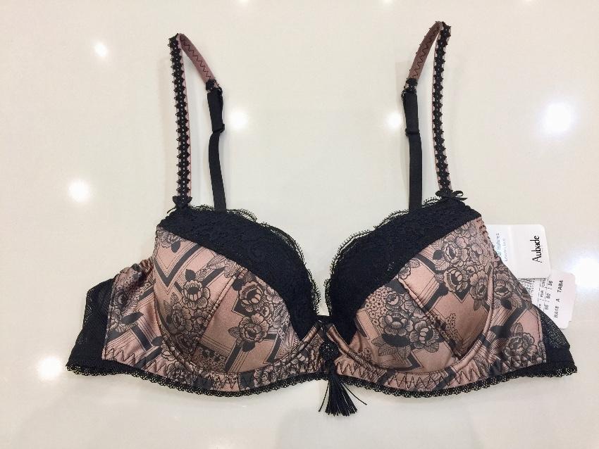 Aubade Art Deco Gatsby Print Satin Padded Plunge Bra & Tanga Set