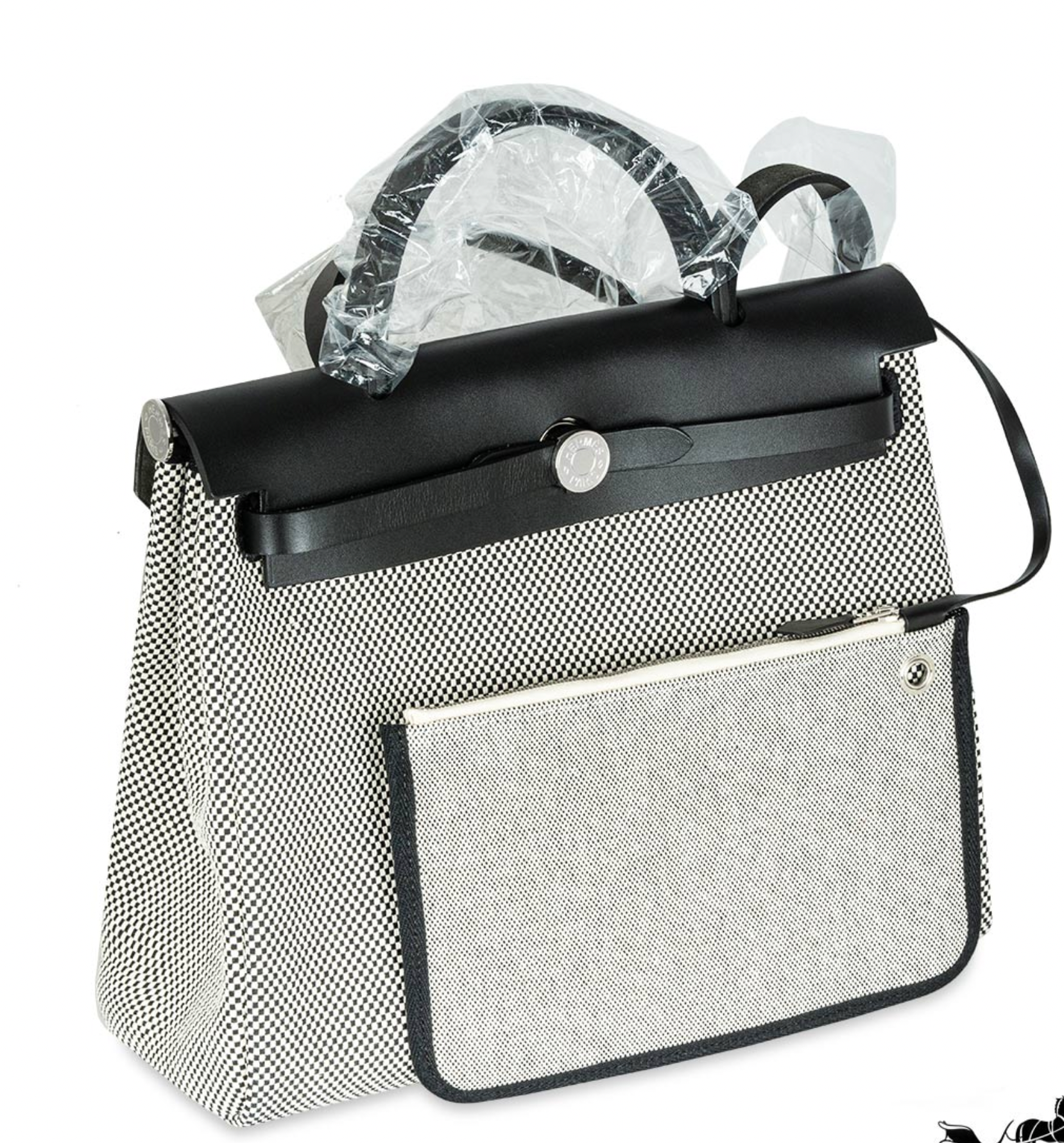 Hermès Ecru Toile / Noir Hunter Herbag Zip 31 Handbag in Quadrille Canvas