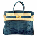 Crocodile Porosus Lisse Vert Bosphore Birkin 25cms with Gold Hardware