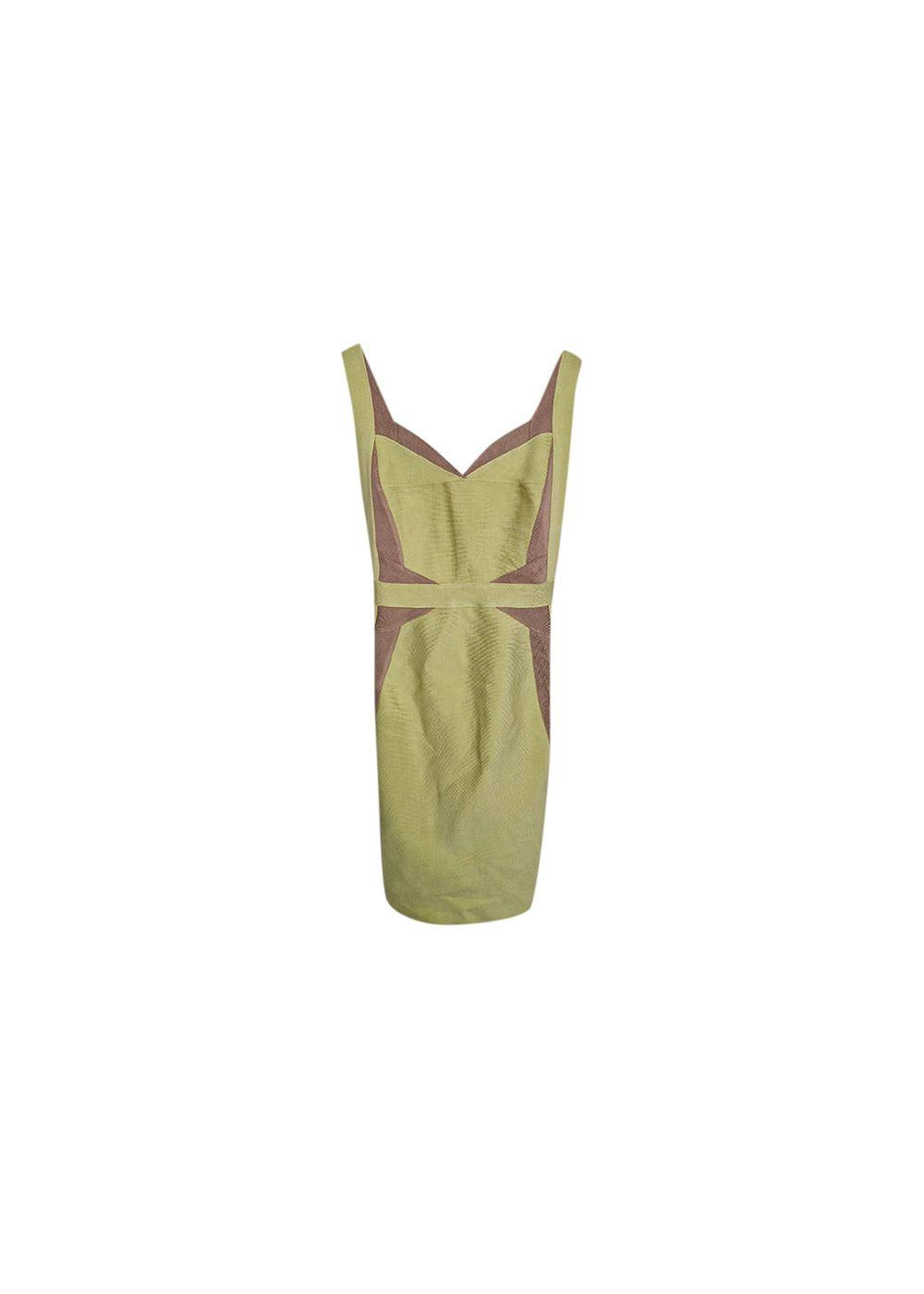 yellow & beige stretch-knit bandage dress