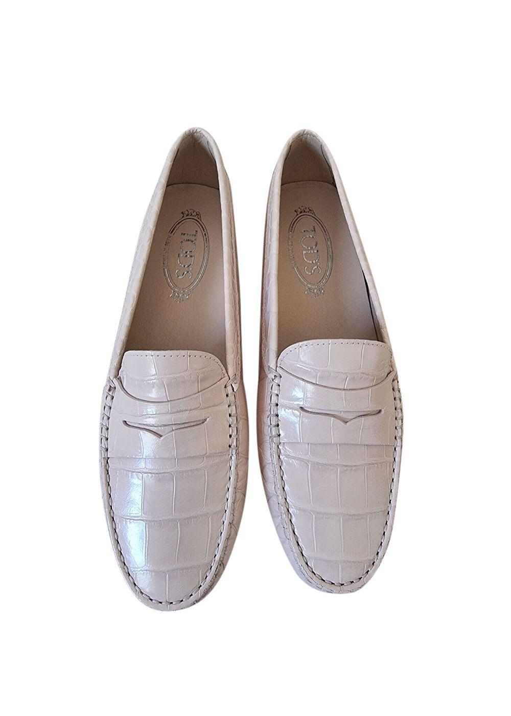 Crocodile Embossed Pink Gommino Driving Shoes