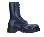 blue leather long combat boots