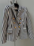 Balmain Navy and White Striped Double Breasted Blazer