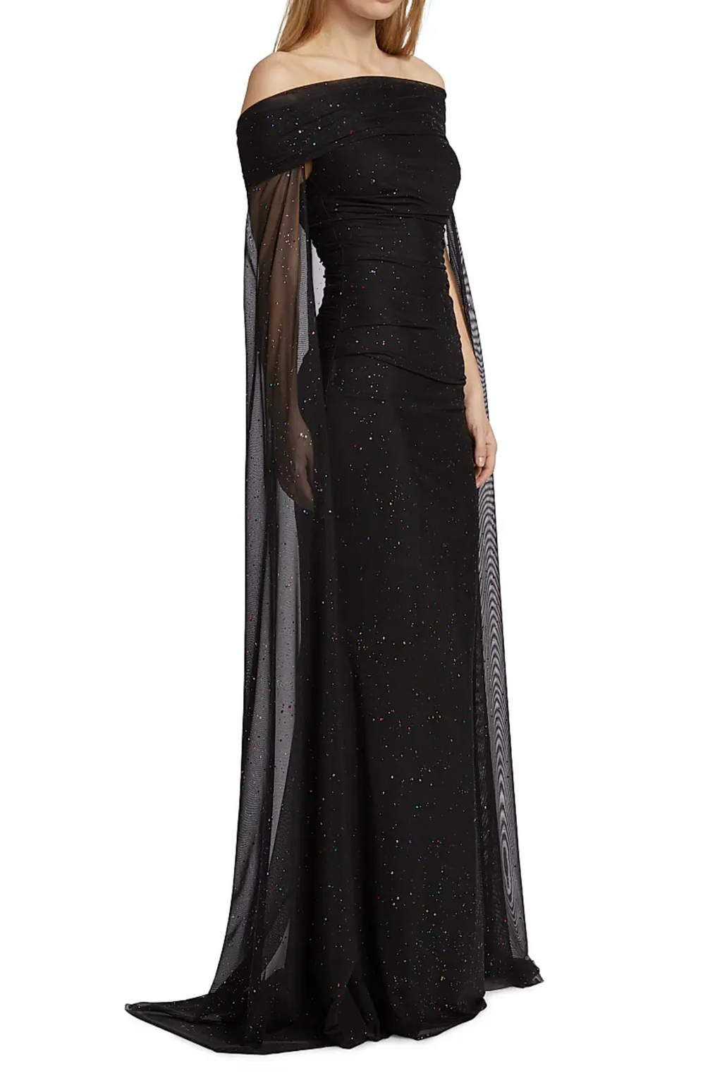 Talbot Runhof Confetti Tulle Off-The-Shoulder Cape Gown