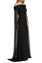 Talbot Runhof Confetti Tulle Off-The-Shoulder Cape Gown