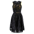 Sacai Black & Yellow Belted Floral Lace Dress