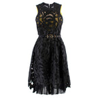 Sacai Black & Yellow Belted Floral Lace Dress