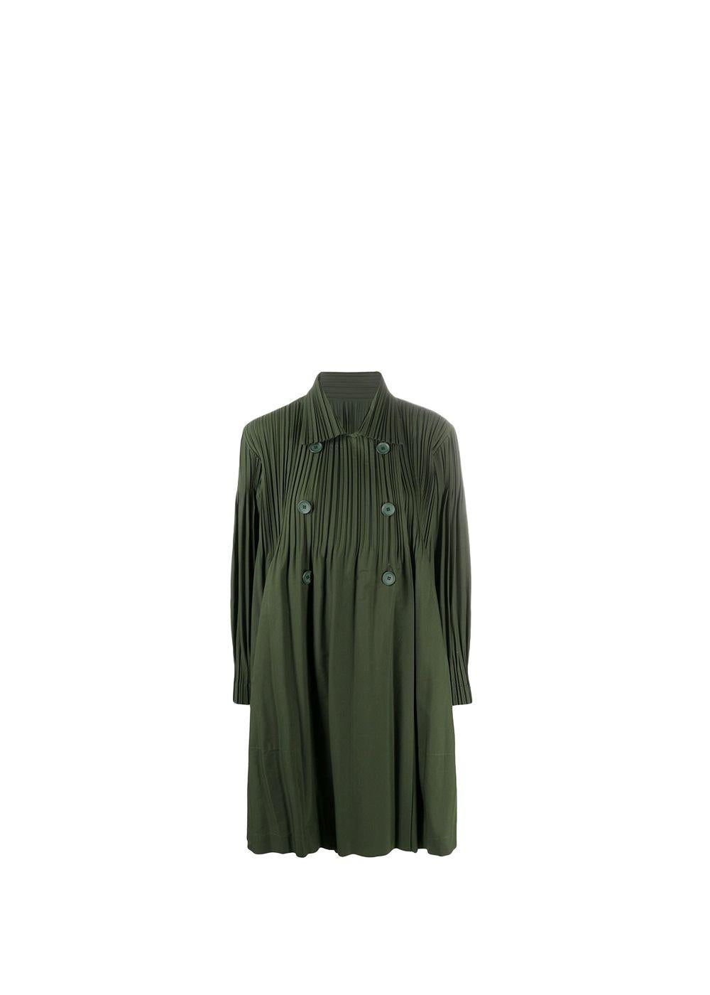 Khaki Double Breasted Pleated Coat