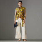 Burberry Yellow Sleeveless Graffiti Print Check Cotton Shirt