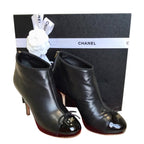 Chanel Black Patent Cap Toe Leather Ankle Boots