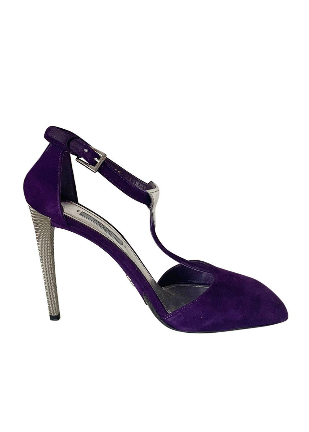 Prada Purple Suede Triangle Heels
