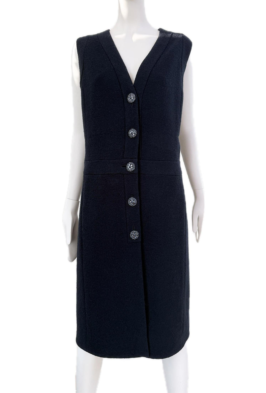 Chanel Navy Boucle Tweed Midi Dress  with Gripoix Jewel Buttons