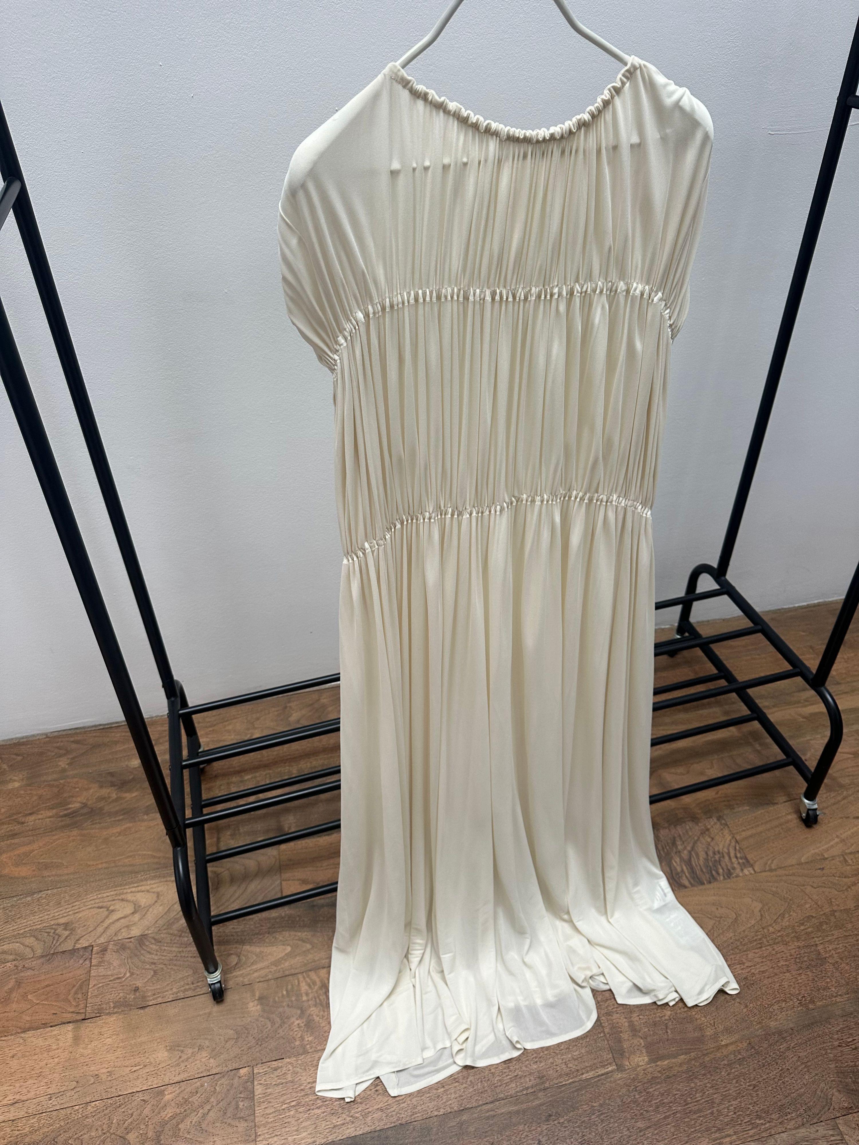 Jil Sander Cream Pleated Dress