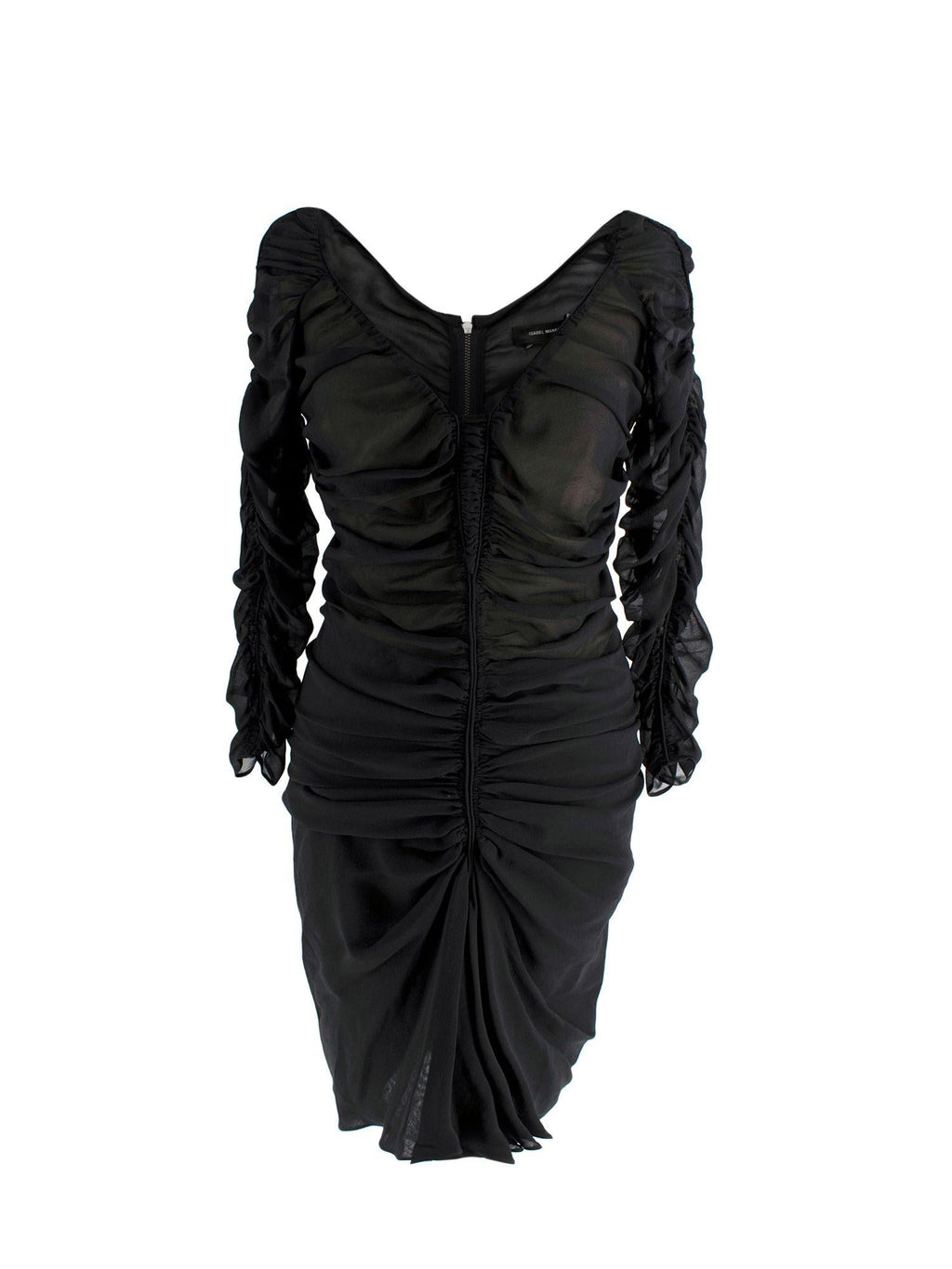 Isabel Marant Black Chiffon Ruched Mini Dress