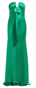 Alessandra Rich Green Ruched Strapless Silk Charmeuse Gown