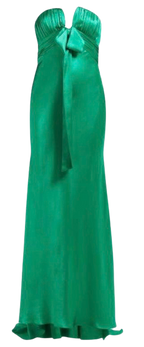 Alessandra Rich Green Ruched Strapless Silk Charmeuse Gown