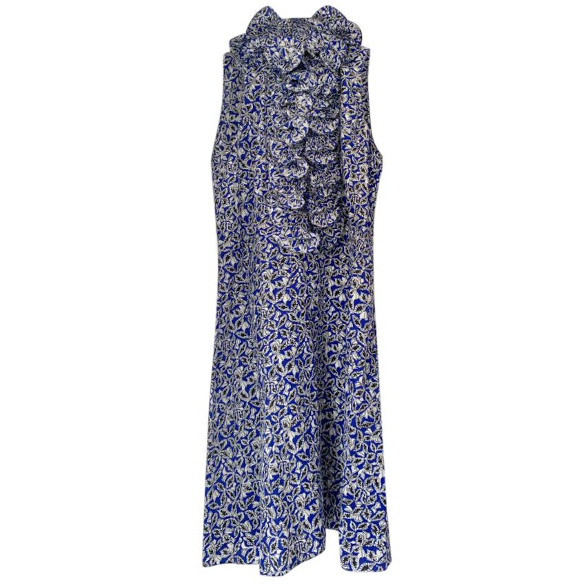 Marni Blue & White Print Ruffled Dress