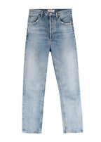 Agolde Blue High Waisted Frayed Hem Denim Jeans