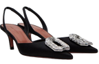 Amina Muaddi Black Satin Camelia Sling Back