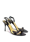 Bottega Veneta Black Croc Embossed Ankle Strap Sandals