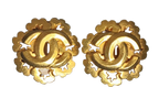 Chanel Gold Plated CC Flower Earrings