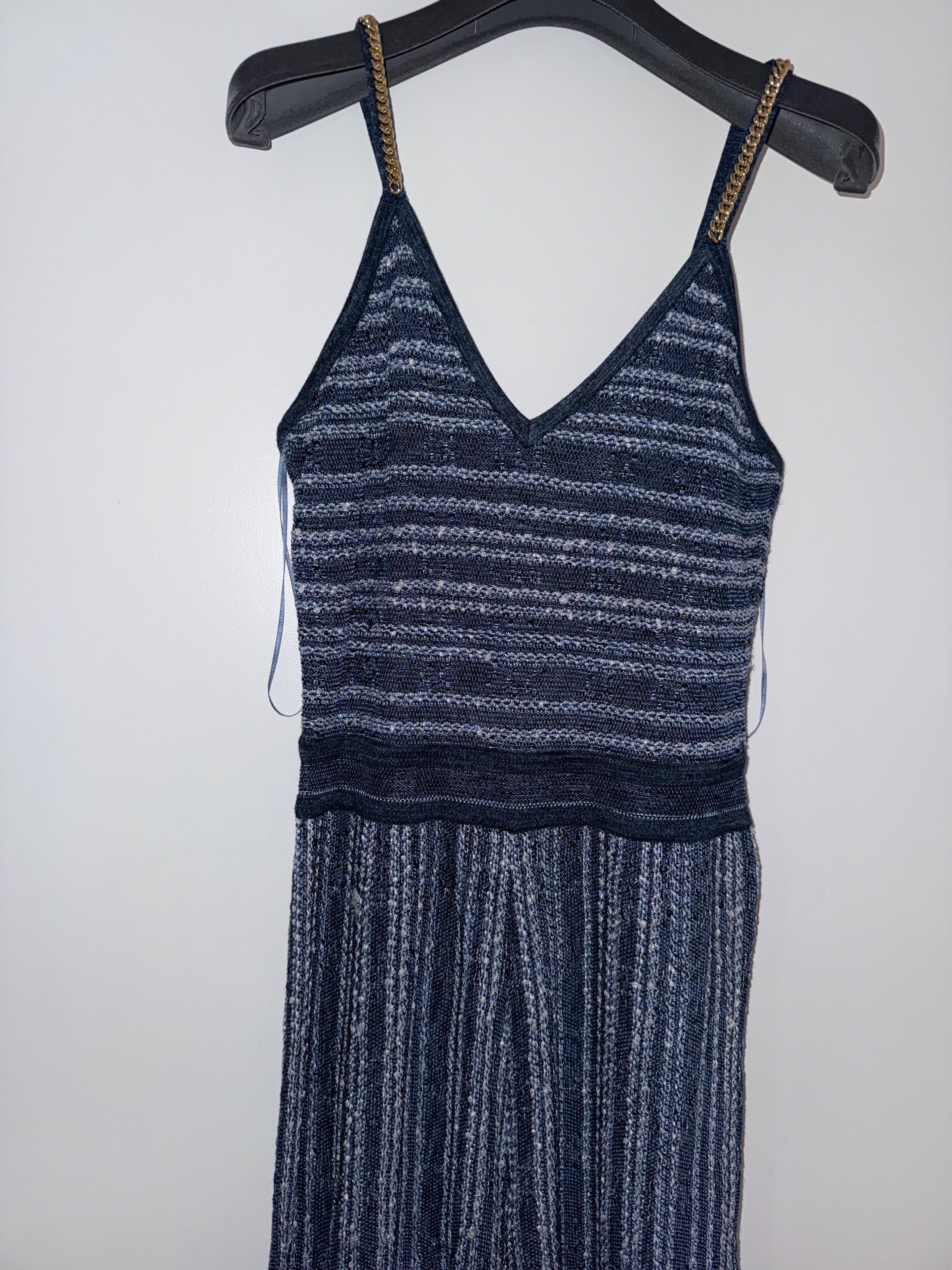 Blue Knit Jumpsuit With Chain Strap Detail