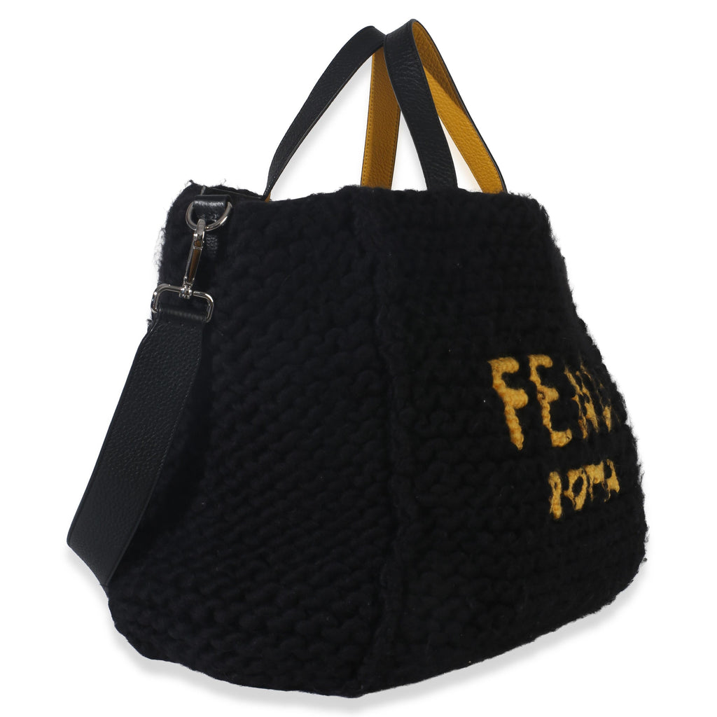 Fendi  Black Wool Logo Tote